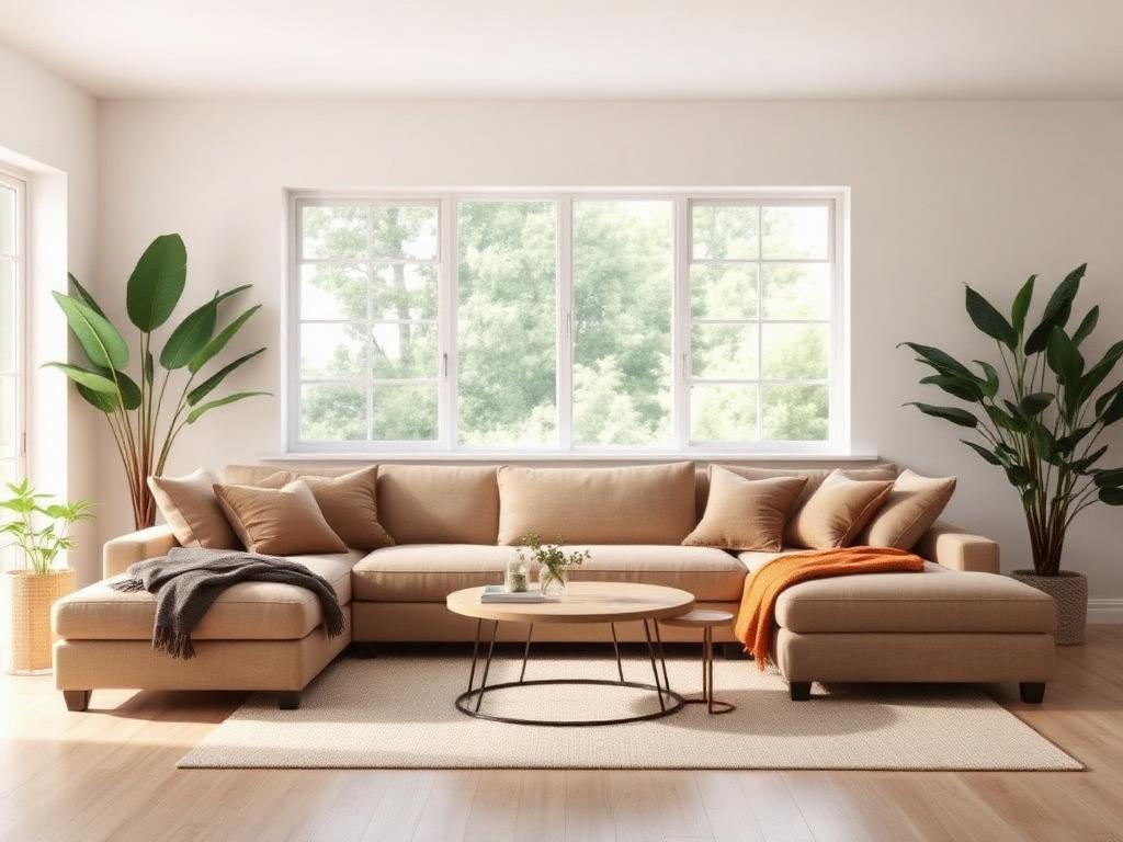 Sectional with houseplants and large windows