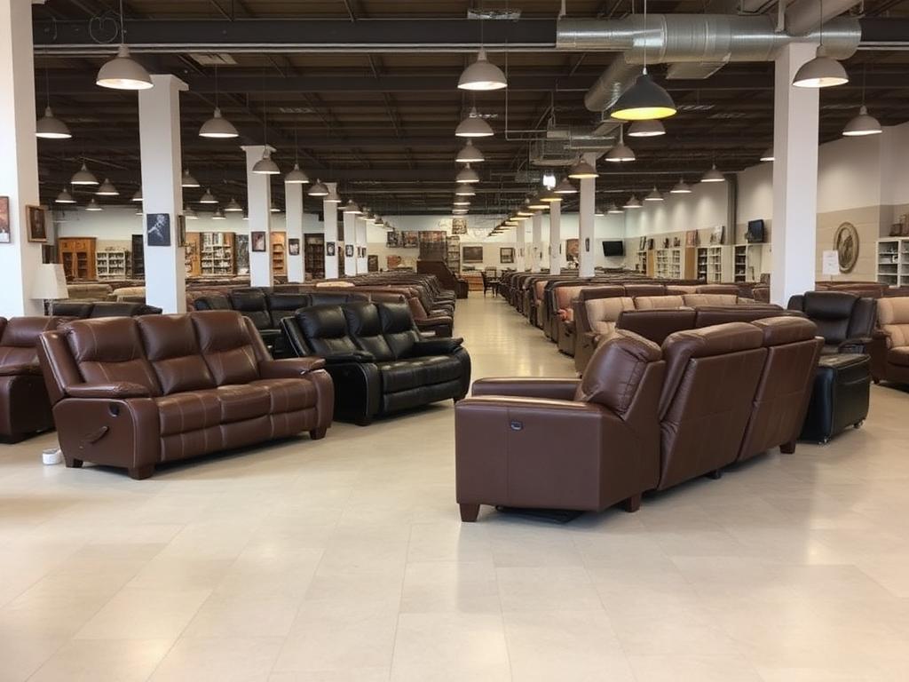 Leather recliner aisle in the showroom