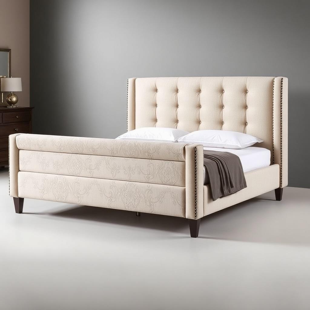 Linen wingback queen bed